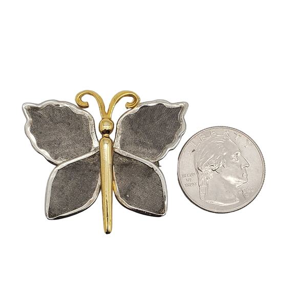 Vintage 1960s Mesh Butterfly Brooch Silver & Gold Tone Freedom Insect Metal Pin - Picture 6 of 6